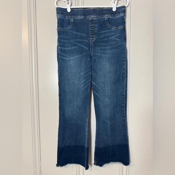 SPANX Dip Dye Crop Flare Denim Jeans Womens‎ Size Large Pull On Blue Minimalist - Picture 1 of 16